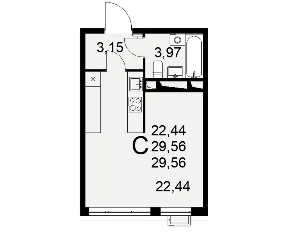 1-к кв. Тульская область, Тула ул. Федора Смирнова, 2 (29.56 м) - Фото 0