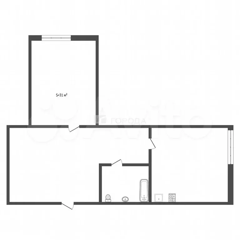 1-к. квартира, 31 м, 3/5 эт. - Фото 1