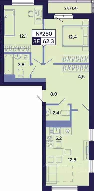 3-к кв. Саха (Якутия), Якутск ул. Новопортовская, 1Д (62.1 м) - Фото 1