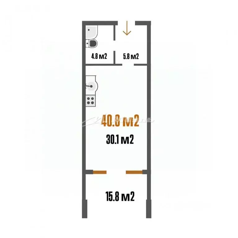 Свободной планировки кв. Крым, Евпатория ул. Симферопольская, 2Ц (56.5 ... - Фото 2