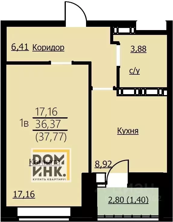 1-к кв. Ярославская область, Ярославль Красноборская ул., 32 (37.77 м) - Фото 0