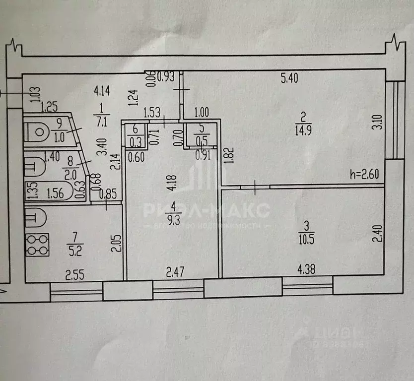 3-к кв. Брянская область, Брянск ул. Софьи Перовской, 48 (50.8 м) - Фото 2