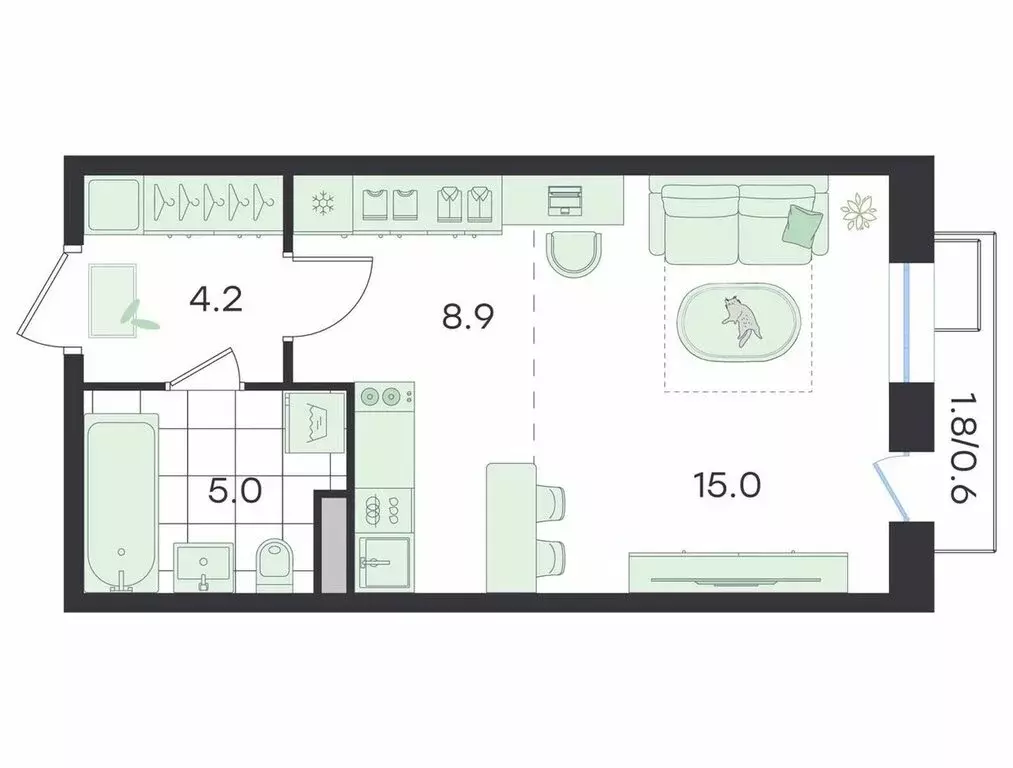 Квартира-студия: Ильинский, Театральная улица, 2 (33.7 м) - Фото 1