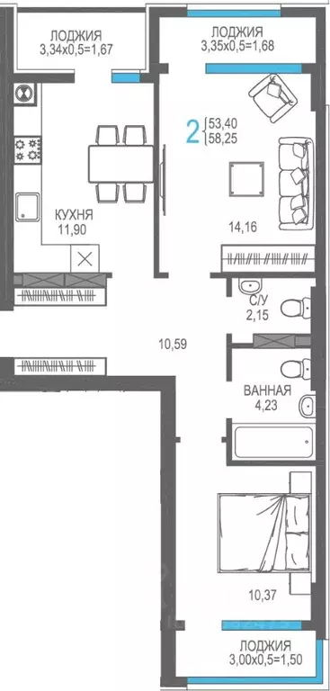 2-к кв. Крым, Алушта На Фонтанке жилой комплекс (58.25 м) - Фото 1
