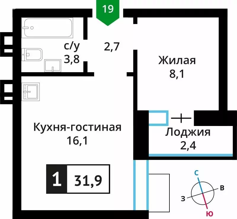 1-комнатная квартира: Аристово, жилой комплекс Лесная Отрада, к5 (31.9 ... - Фото 1