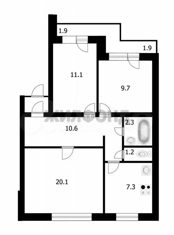 3-к. квартира, 64,4 м, 5/9 эт. - Фото 0