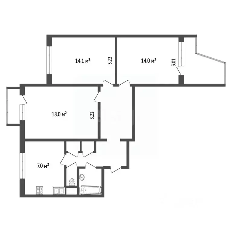 3-к кв. Москва Новочеркасский бул., 55 (77.1 м) - Фото 2