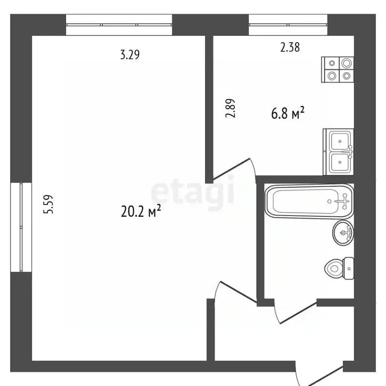 2-к кв. Москва Комсомольский просп., 40 (31.6 м) - Фото 2