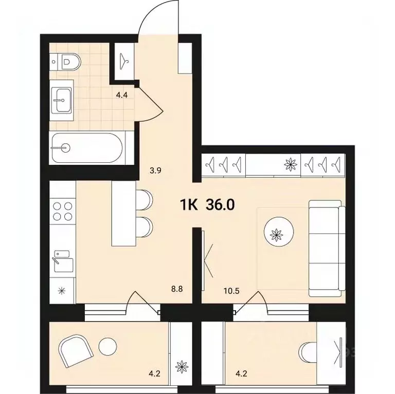 1-к кв. Новосибирская область, Обь Геодезическая ул., 6Вк3 (36.0 м) - Фото 0