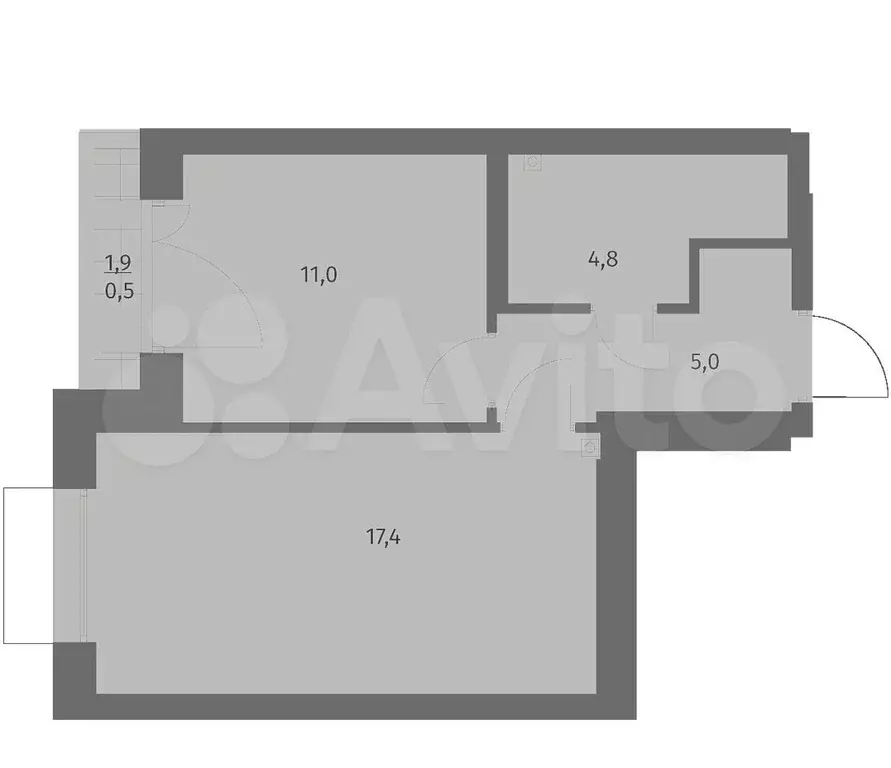 1-к. квартира, 38,8 м, 2/6 эт. - Фото 1