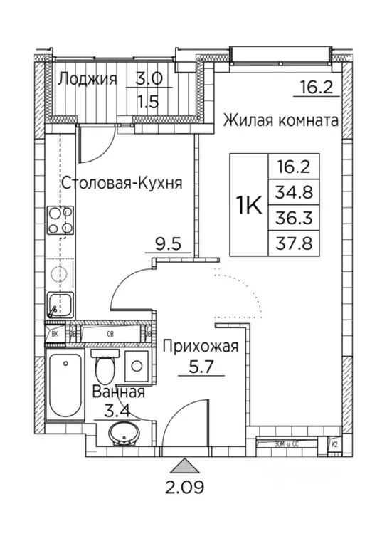 1-к кв. Приморский край, Владивосток ул. Расула Гамзатова, 7к2 (37.8 ... - Фото 0