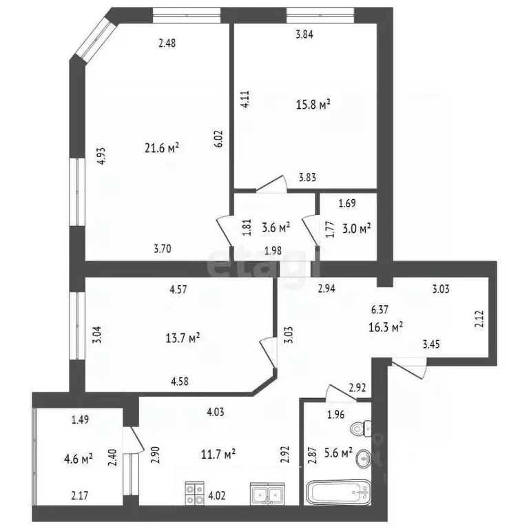 3-к кв. Башкортостан, Стерлитамак ул. Мира, 65А (91.5 м) - Фото 2
