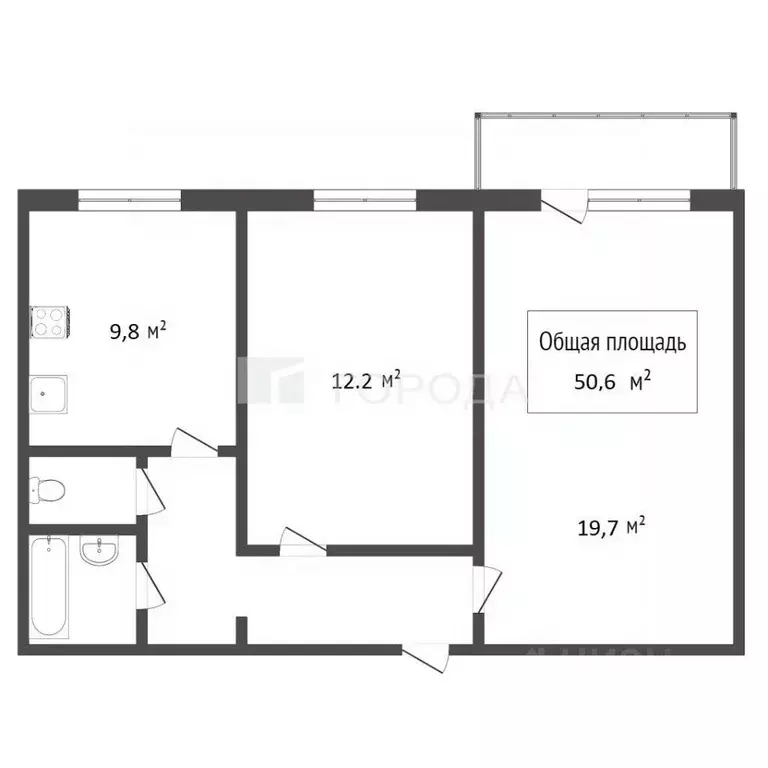 2-к кв. Томская область, Томск ул. Клюева, 18 (50.6 м) - Фото 1