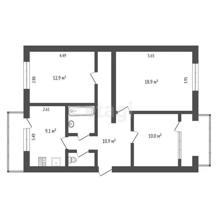 3-комнатная квартира: село Песчаное, улица Комарова, 15 (61.8 м) - Фото 0