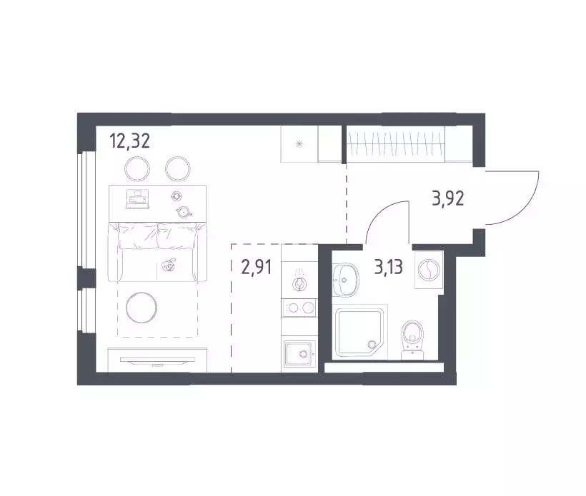 Квартира-студия: деревня Коробово, Взлётная улица, 2 (22.3 м) - Фото 1