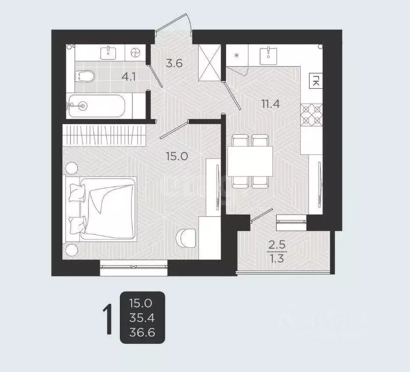 1-к кв. Калининградская область, Пионерский Октябрьская ул., 2к1 (34.4 ... - Фото 1