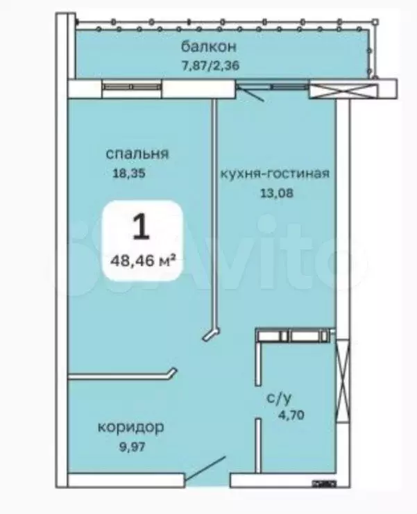 1-к. квартира, 48,5 м, 16/24 эт. - Фото 0