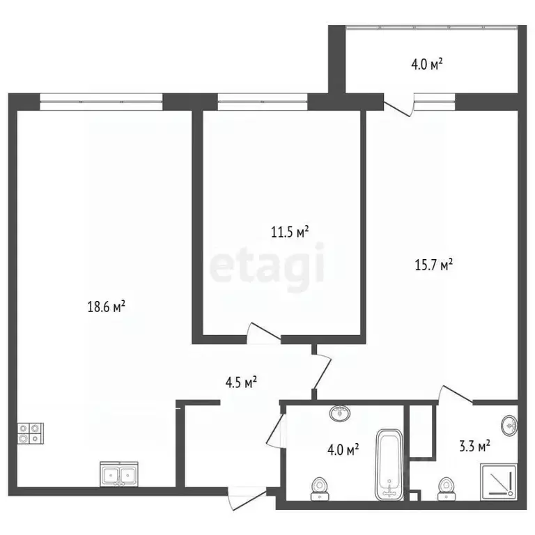 2-к кв. Тюменская область, Тюмень ул. Разведчика Кузнецова, 16 (67.0 ... - Фото 2
