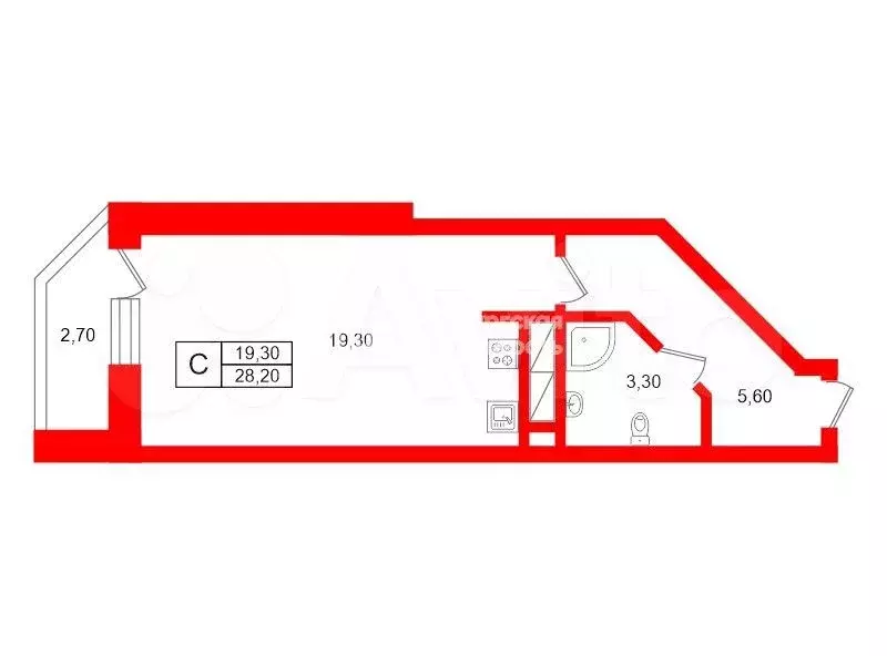 Квартира-студия, 28,2 м, 8/14 эт. - Фото 0