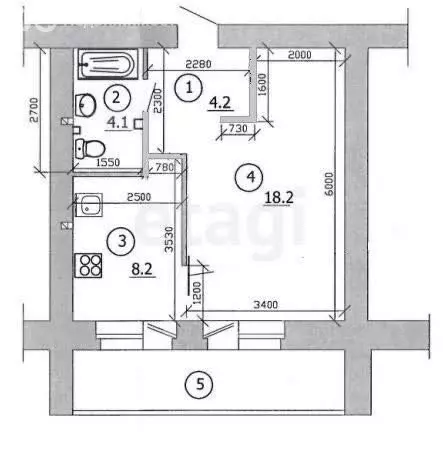 1-комнатная квартира: Казань, улица Клары Цеткин, 11 (35 м) - Фото 1