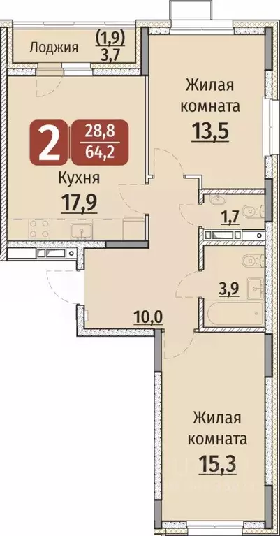 2-к кв. Чувашия, Чебоксары ул. Энергетиков (66.05 м) - Фото 0