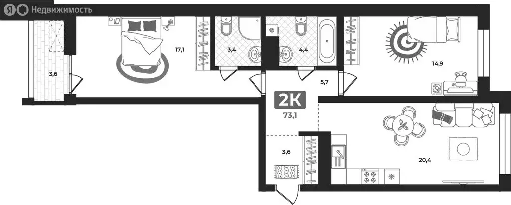 2-комнатная квартира: Тюмень, улица Разведчика Кузнецова, 16 (73.2 м) - Фото 1