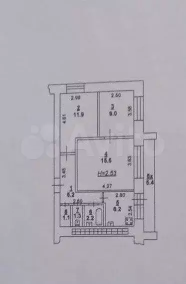 3-к. квартира, 54,4 м, 7/9 эт. - Фото 0