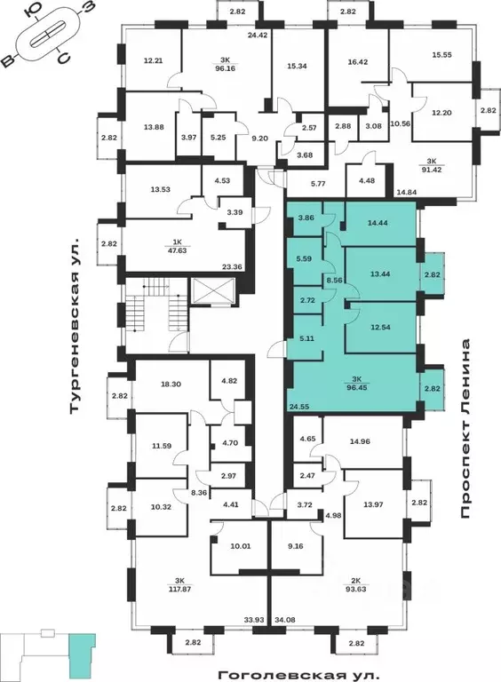 3-к кв. Тульская область, Тула Гоголевская ул., 43 (96.45 м) - Фото 1