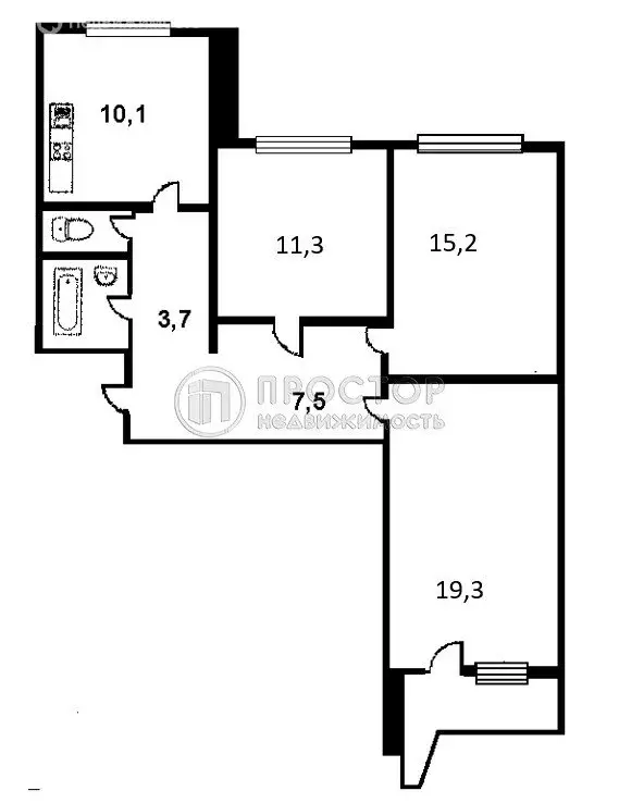 2к в 3-комнатной квартире (11.3 м) - Фото 1