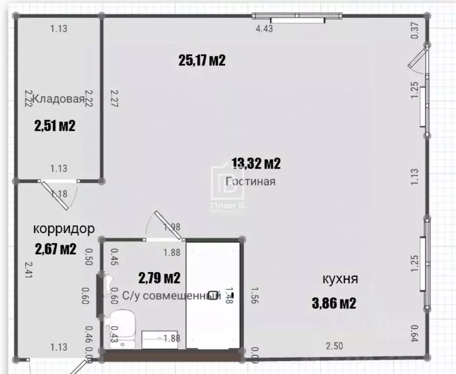 Студия Калужская область, Калуга ул. Циолковского, 27 (31.9 м) - Фото 1