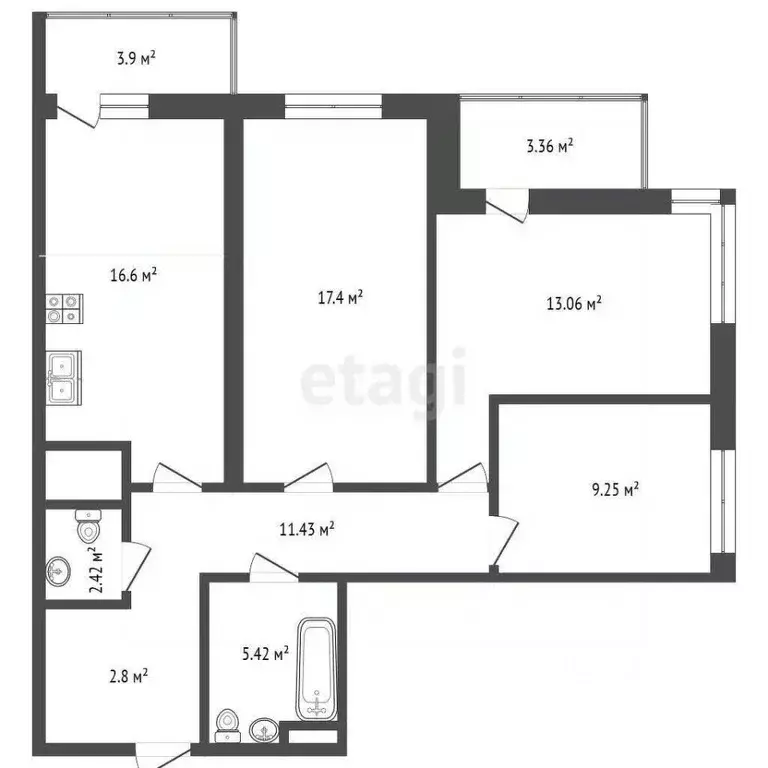 3-к кв. Ростовская область, Ростов-на-Дону Тибетская ул., 1Вс3 (86.9 ... - Фото 1