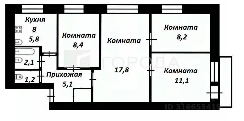 4-к кв. Томская область, Томск Красноармейская ул., 134 (60.8 м) - Фото 0