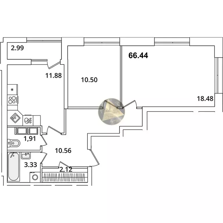 2-комнатная квартира: Санкт-Петербург, проспект Маршала Блюхера, 3к2 ... - Фото 1