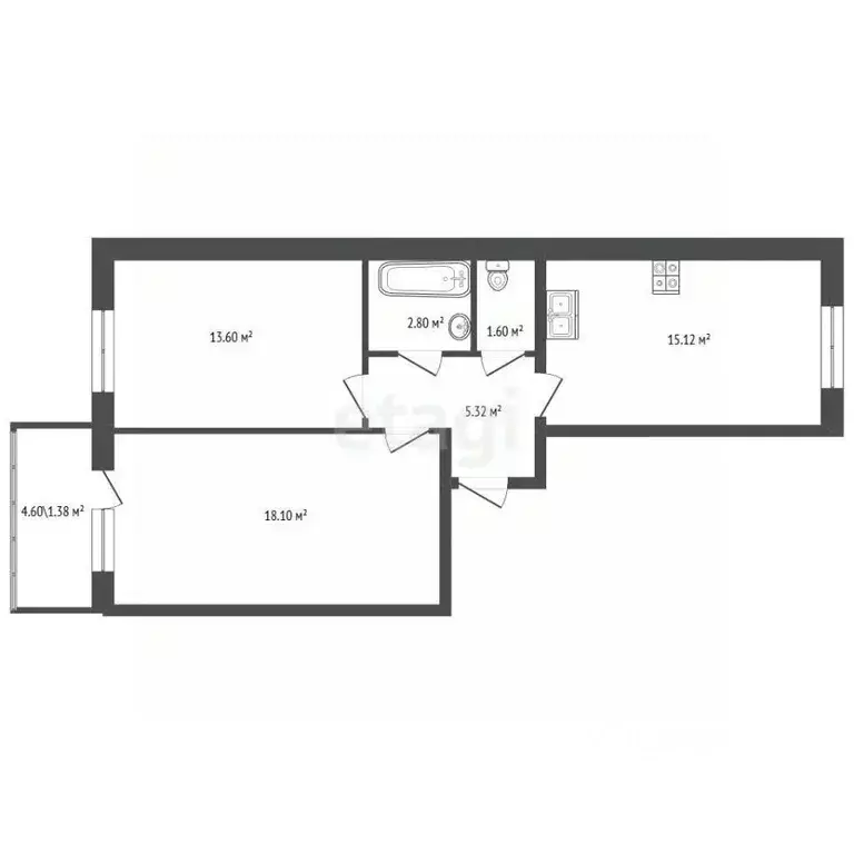 2-к кв. Ленинградская область, Всеволожский район, Агалатовское с/пос, ... - Фото 2