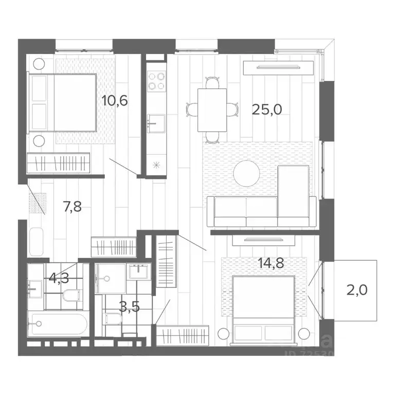 3-к кв. Алтайский край, Барнаул тракт Змеиногорский, 35Б (67.67 м) - Фото 1