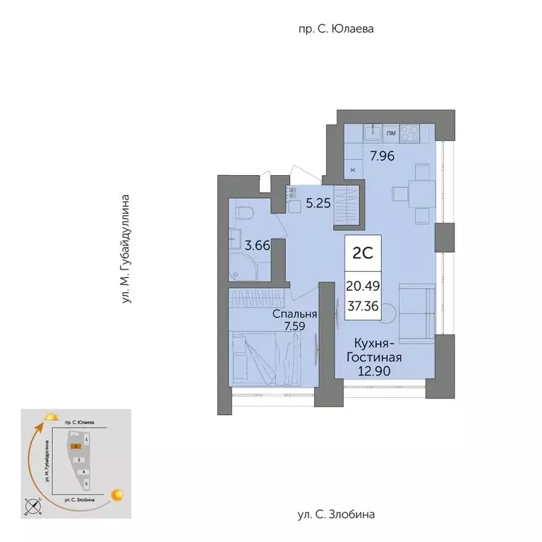2-комнатная квартира: Уфа, жилой район Зелёная Роща, жилой комплекс ... - Фото 1
