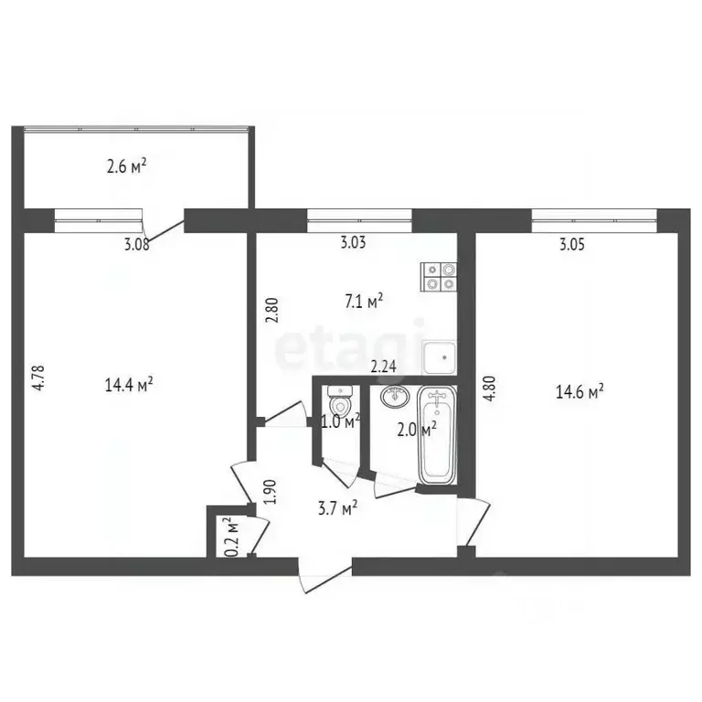 2-к кв. Ростовская область, Батайск Авиагородок мкр, 19 (45.8 м) - Фото 1