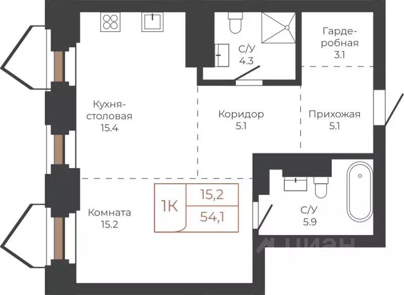1-к кв. Алтайский край, Барнаул пл. Баварина, 8к2 (55.8 м) - Фото 1