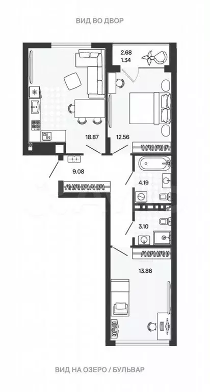 2-к. квартира, 63 м, 2/5 эт. - Фото 1