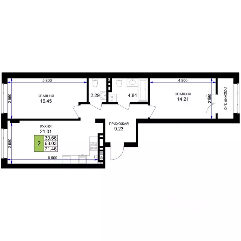 2-к кв. Калининградская область, Гурьевск Включи жилой комплекс (71.46 ... - Фото 1