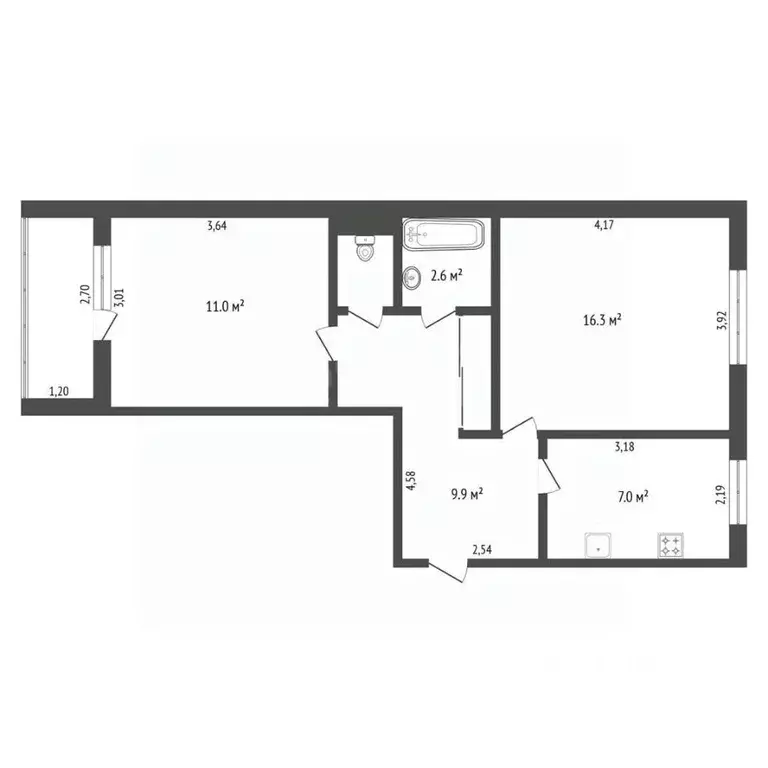 2-к кв. Амурская область, Благовещенск Студенческая ул., 34/9 (48.6 м) - Фото 1