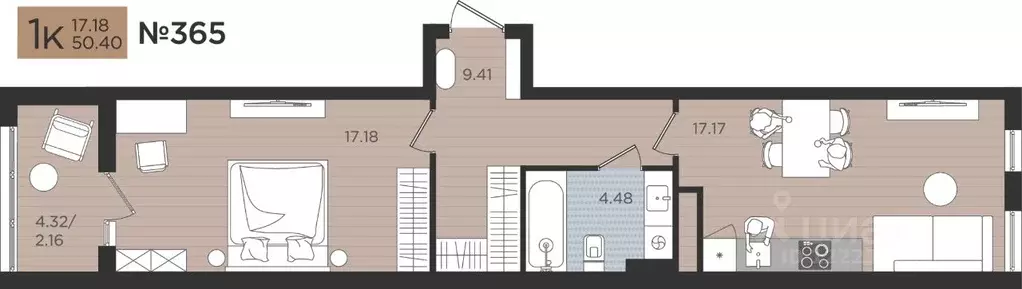 1-к кв. Калининградская область, Калининград Мой Город жилой комплекс ... - Фото 1
