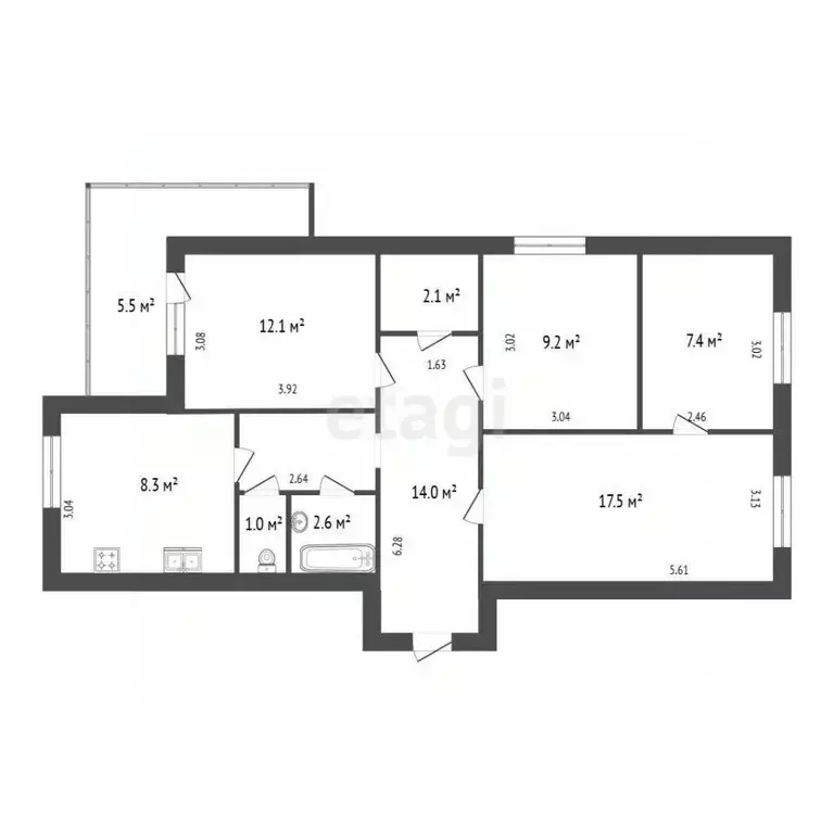 4-к кв. Санкт-Петербург Ленинский просп., 96К3 (74.2 м) - Фото 2