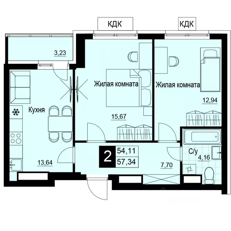 2-к кв. Самарская область, Самара АмГрад жилой комплекс (56.42 м) - Фото 1