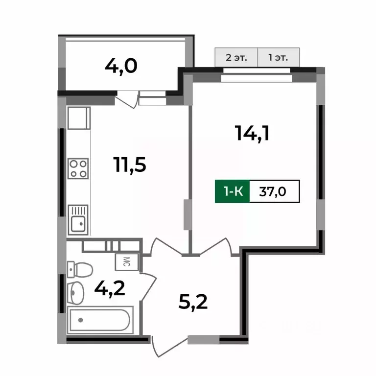 1-к кв. Владимирская область, Ковров Солнечный мкр,  (37.0 м) - Фото 0