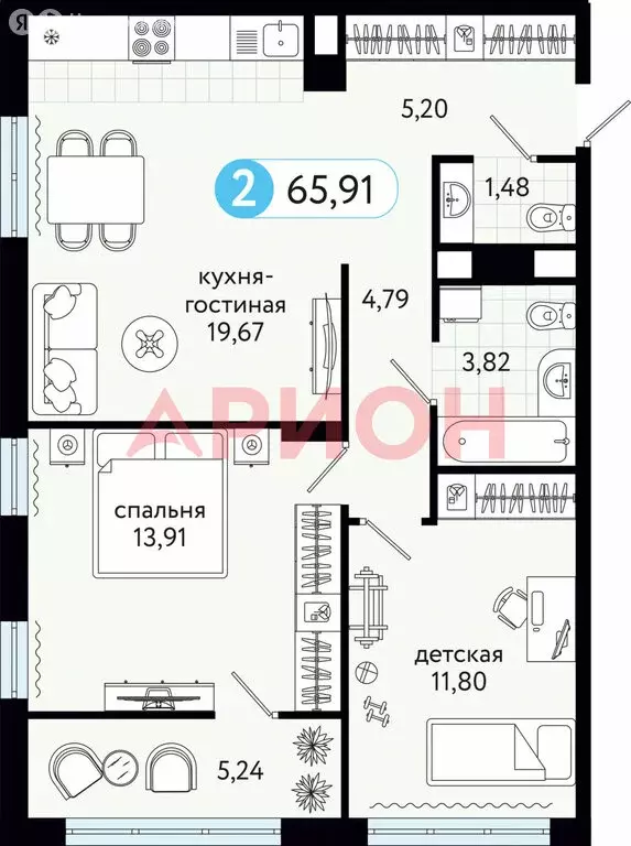 2-комнатная квартира: деревня Дударева, улица Сергея Джанбровского, 19 ... - Фото 0