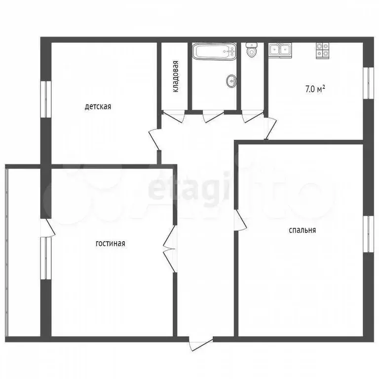 3-к. квартира, 58 м, 5/5 эт. - Фото 1