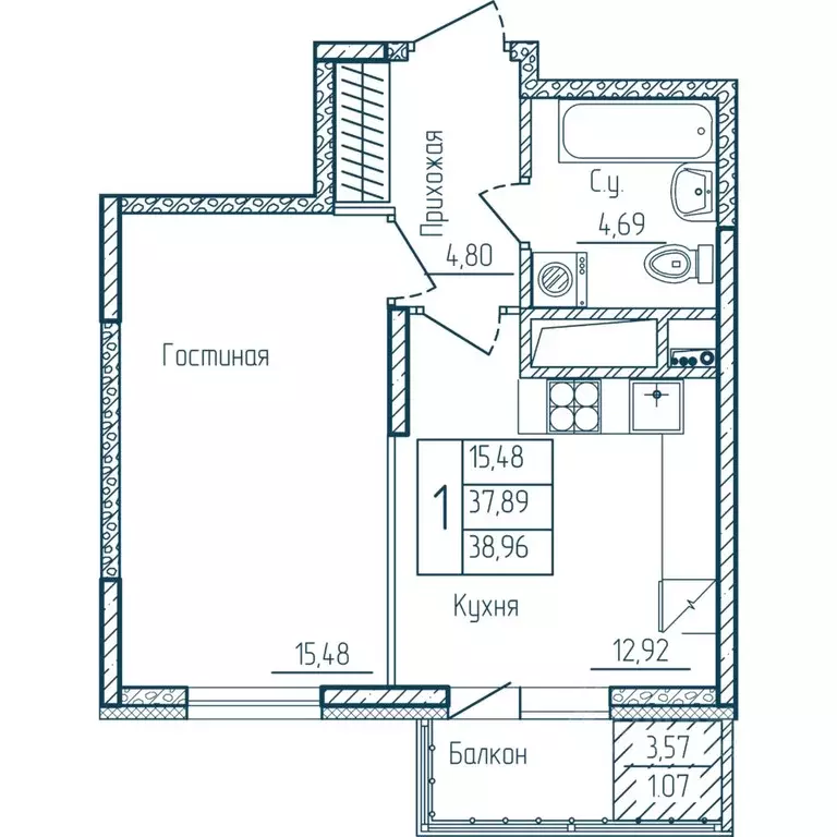 1-к кв. Мордовия, Саранск Центр жилрайон,  (38.96 м) - Фото 1