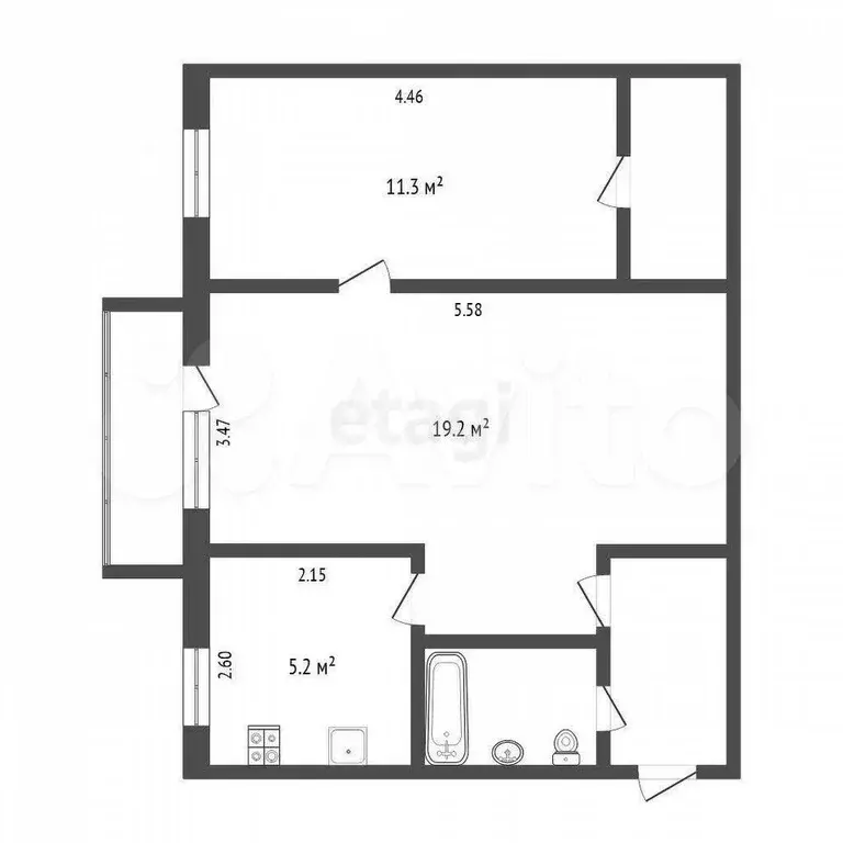 2-к. квартира, 45,4 м, 5/5 эт. - Фото 0