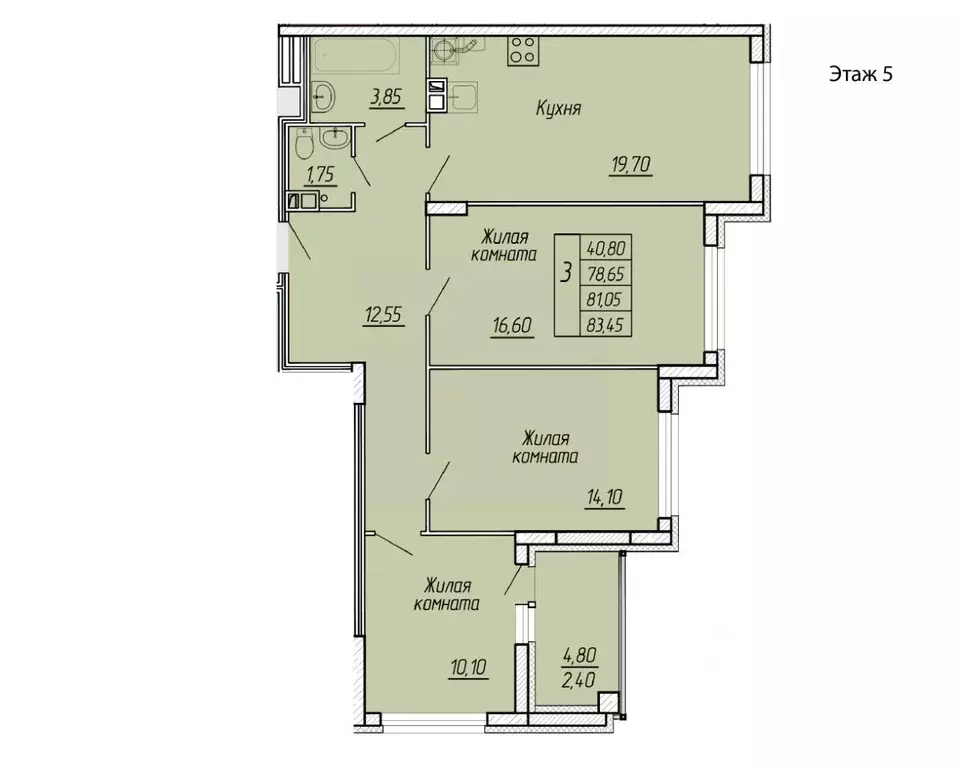 3-к кв. Ивановская область, Иваново ул. Жарова, 79 (83.45 м) - Фото 0